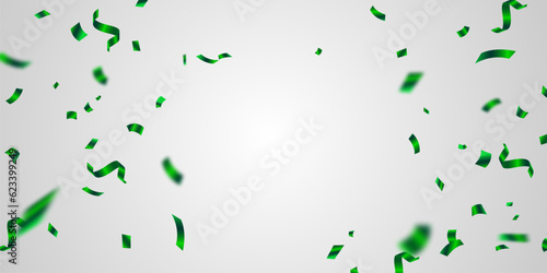 Green confetti and zigzag ribbon falling from above Streamers, tinsel vector