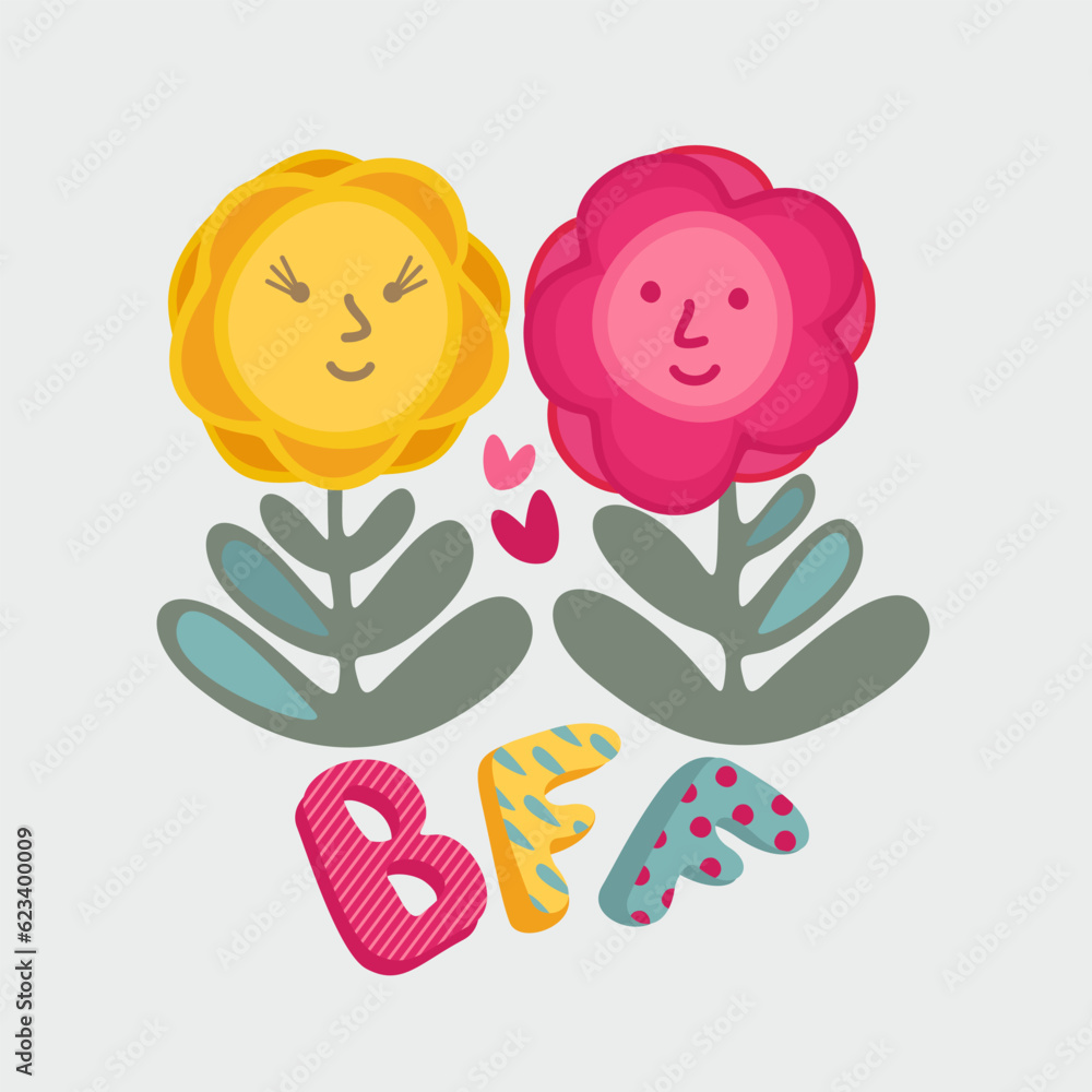 BFF. Vector isolated illustration of two daisies with lettering. Best friends forever BFF. Vector isolated illustration of two daisies with lettering. Best friends forever