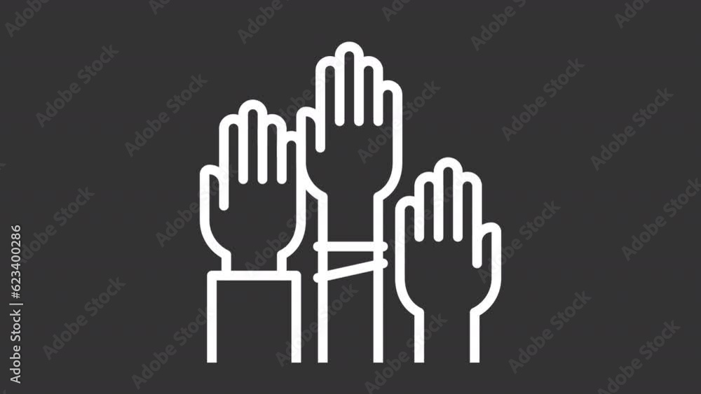White icon animation of voters with hands raised, HD video with transparent background, seamless loop 4k video representing voting. White icon animation of voters with hands raised, HD video with transparent background, seamless loop 4k video representing voting.