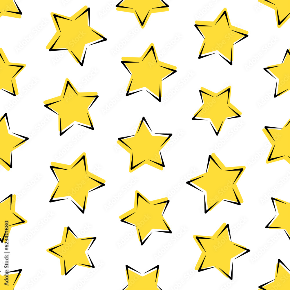 Doodle stars on white background. Vector seamless pattern. Best for textile, print, wrapping paper, package and festive decoration. Doodle stars on white background. Vector seamless pattern. Best for textile, print, wrapping paper, package and festive decoration.