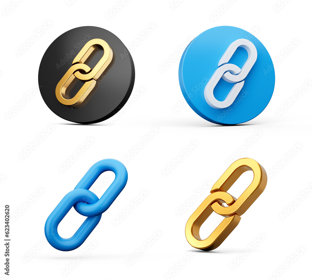 3d Set Of Four Different Style Of Link Chain Symbols With Rounded Icons 3d Illustration