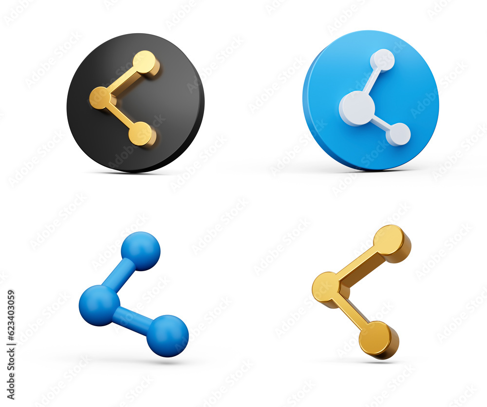 3d Four Different Style Of Share Symbols With Rounded Icons On White Background 3d Illustration 3d Four Different Style Of Share Symbols With Rounded Icons On White Background 3d Illustration