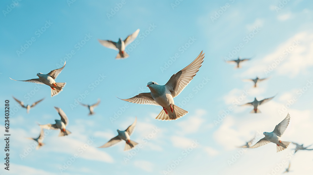 Stunning Moments of Birds Flying in Beautiful Formation across the Blue Sky