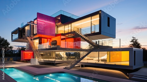 A striking modern architecture with a splash of vibrant colors, generative ai © Creative Station