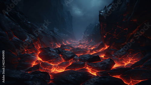 dark orange mountains with lava