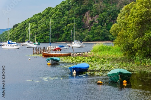 Boats in Balmaha, Loch Lamond, Scotland, UK photo