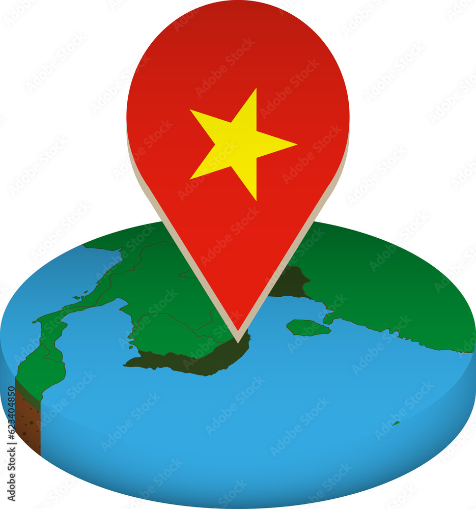 Isometric round map of Vietnam with flag. Isometric round map of Vietnam with flag.
