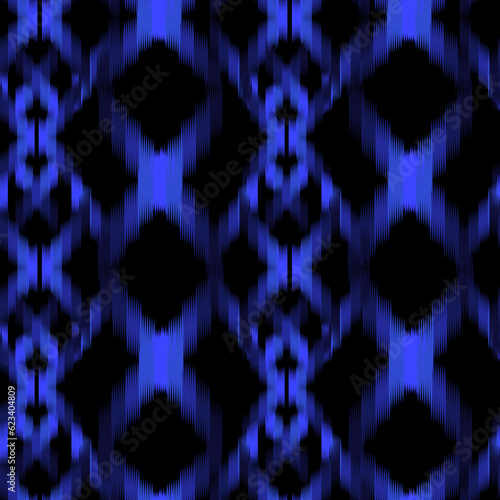 Seamless Ikat Pattern. Abstract black and white background for textile design, wallpaper, surface textures. ATLAS ADRAS ABAYAS