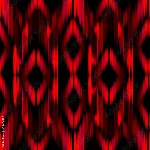 Seamless Ikat Pattern. Abstract black and white background for textile design, wallpaper, surface textures. ATLAS ADRAS ABAYAS