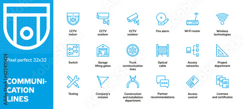 COMMUNICATION LINES. Set of vector icons with a text description. 