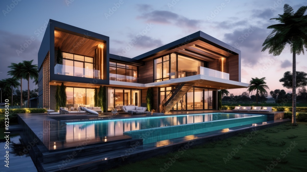 Contemporary design of an architectural masterpiece, generative ai Contemporary design of an architectural masterpiece, generative ai