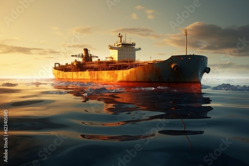 A three-dimensional rendering of a floating oil tanker, Generative Ai