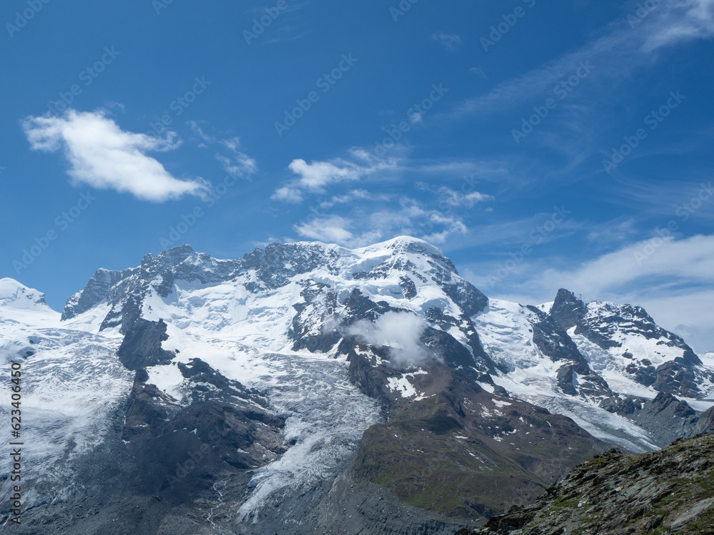 Zermatt, Switzerland - July 1st: Panoramic view towards a peak above 4000 Meter: Breithorn