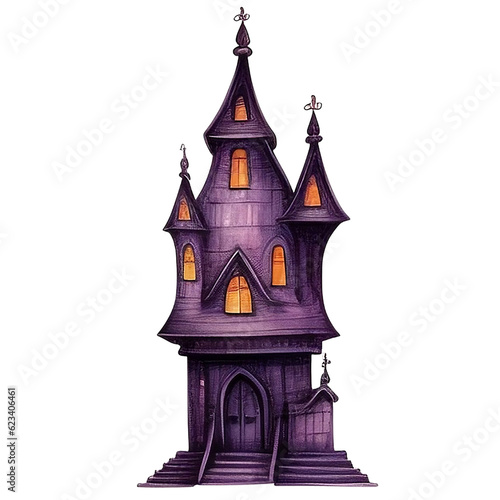 Big tall dark violet Halloween castle with bat illustration © joejoestock