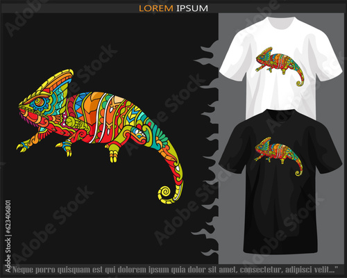 Colorful chameleon mandala arts isolated on black and white t shirt.