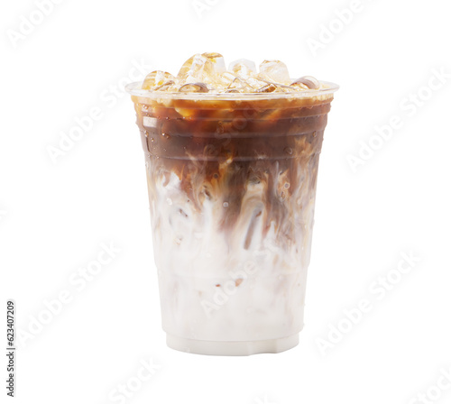 Latte coffee in plastic glass.