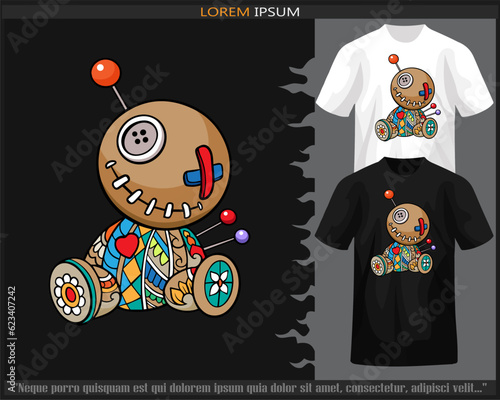 Colorful voodoo doll mandala arts isolated on black and white t shirt.