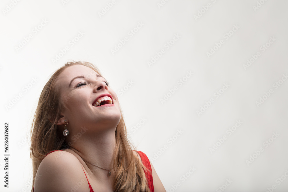 Woman dreams and wishes, anticipating surprise Woman dreams and wishes, anticipating surprise