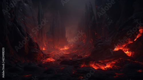 a lava background with dark rocks
