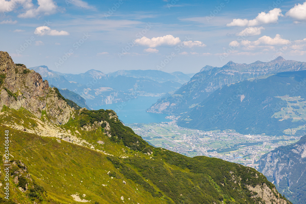 hazy view over Urnersee and Reusstal in summer