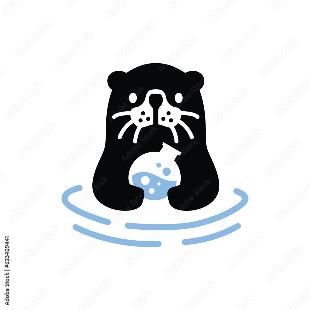Fototapeta premium Sea Otter Lab Laboratory Logo Vector Icon Illustration