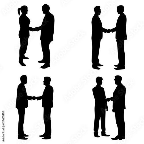 Silhouette business people set shake hands illustration vector