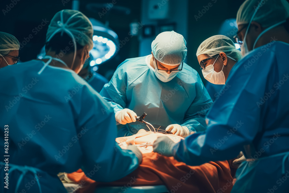 Group of surgeons working in the operating room. Generative AI. Group of surgeons working in the operating room. Generative AI.