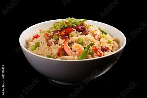 A bowl of fried rice isolated on a transparent background, Generative Ai