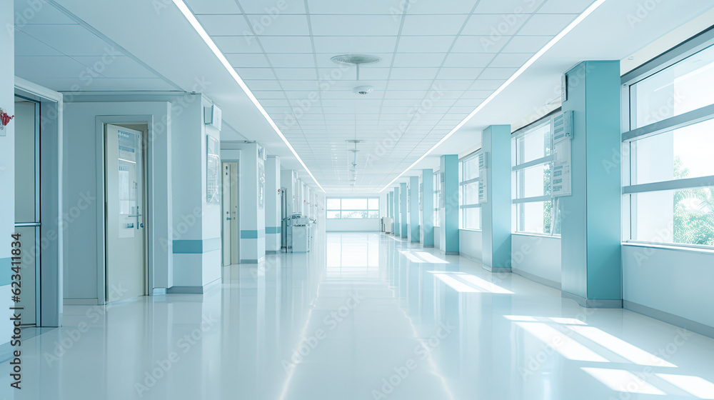 Serene Hospital Corridor: Blurred Image Background for a Calming Effect