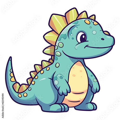 Ancient Cuteness: Adorable Iguanodon Dinosaur in a Whimsical 2D Illustration © pisan
