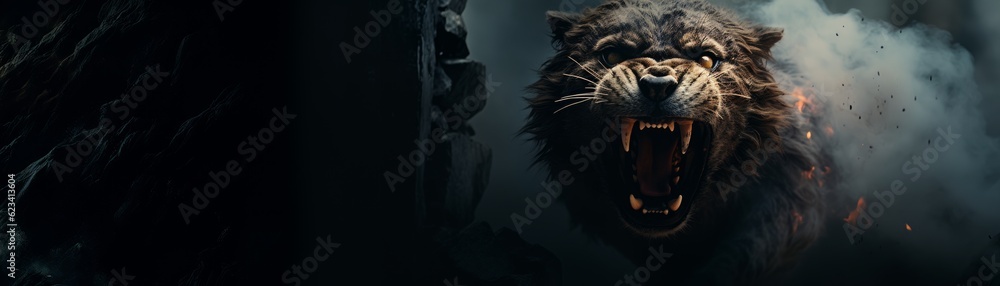 Roaring beast with copy space. Generative AI Roaring beast with copy space. Generative AI