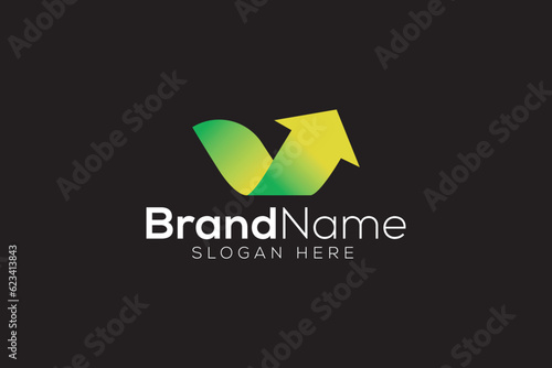 Free Download Letter V green leaf up arrow logo design vector template - GFXLoad