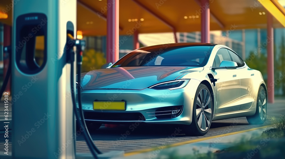 Electric Car Charging Created With Generative AI Technology	
