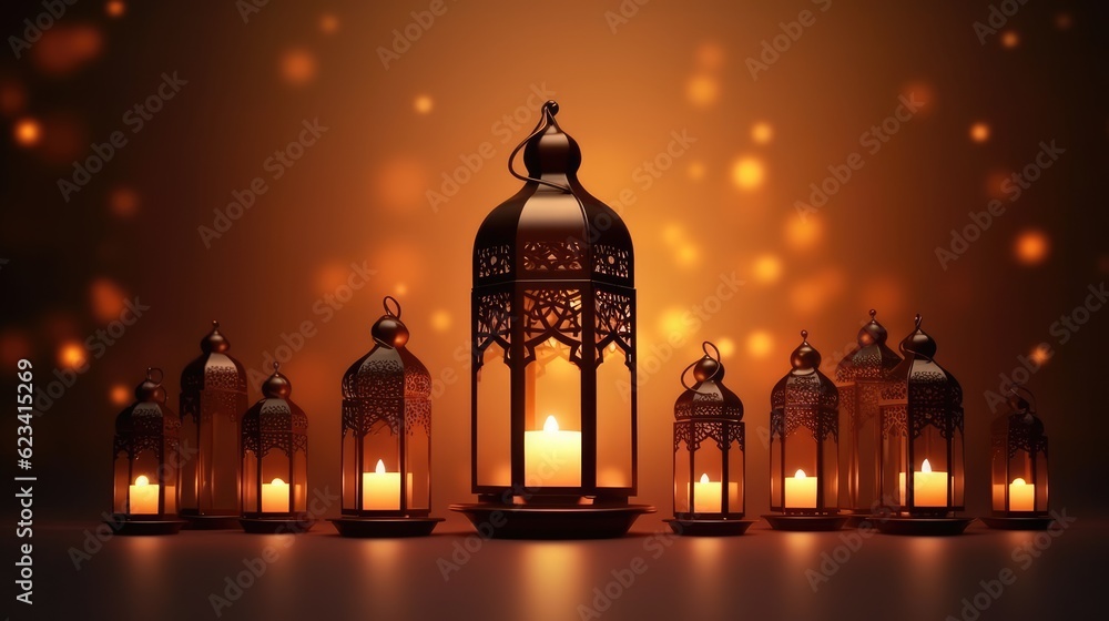Fototapeta premium Arabic Ramadan celebration promo banner background Created With Generative AI Technology