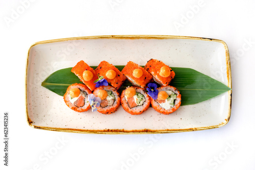 Plated California Sushi Roll with Garnish