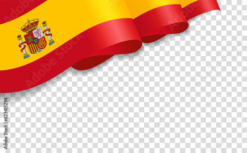 Spain 3d waving flag isolated on transperent background. Greeting card for National Day of the Kingdom of Spain. Illustration banner with vector realistic state flag