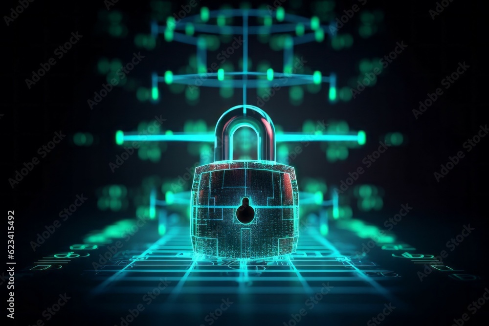 Futuristic background with a padlock as a symbol of internet security and personal data protection. AI generated Futuristic background with a padlock as a symbol of internet security and personal data protection. AI generated