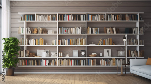 Elegant Book Collection Showcase: Modern Home Library Wall with Organized Bookshelves and Refined Decor