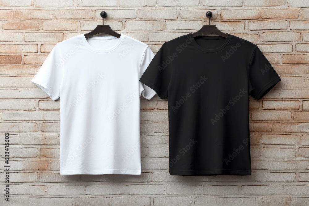Stylish black and white men's t-shirts. Mockup for design with copy space for text. Design blank Stylish black and white men's t-shirts. Mockup for design with copy space for text. Design blank