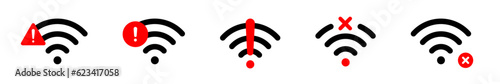 Wifi and wireless problem icon. Internet connection problem icons. Wifi signal wireless connection 