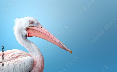 Creative Animal Concept. Pelican peeking over pastel bright background. Generative AI.