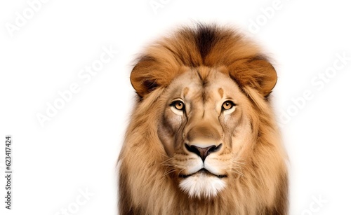 Creative Animal Concept. Lion peeking over bright white background. Generative AI. © Curioso.Photography