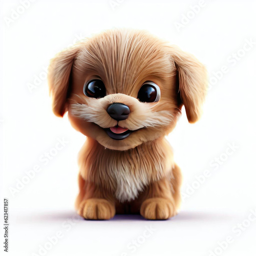 Energetic and Charming: 3D Render of a Little Poppy Dog on White Background, Generative AI