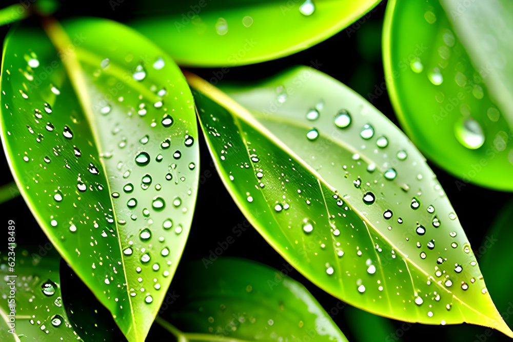 Water droplets on the leaves Generative AI Water droplets on the leaves Generative AI