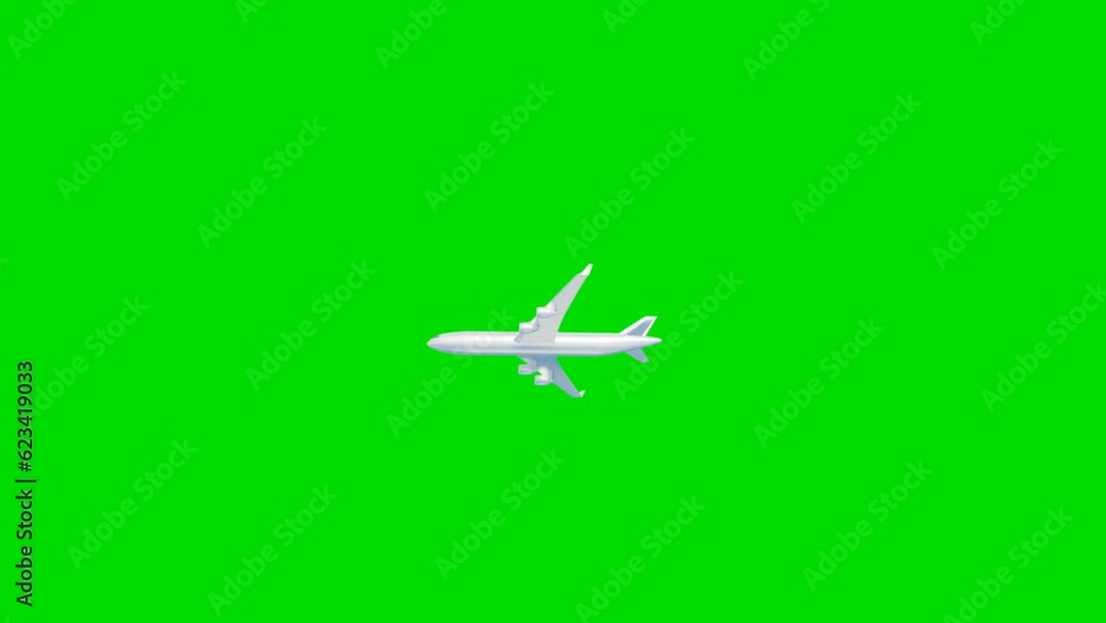 Airplane flies from one end of the frame to the other on a green screen. animation of an airliner on a green background. layout. 3d render Airplane flies from one end of the frame to the other on a green screen. animation of an airliner on a green background. layout. 3d render