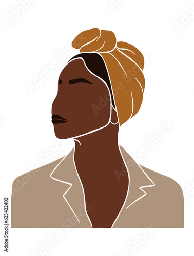 Abstract beautiful black woman with turban illustration. Vector illustration.