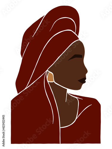 Abstract beautiful black woman with turban illustration. Vector illustration.