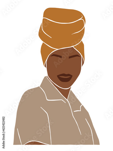 Abstract beautiful black woman with turban illustration. Vector illustration.