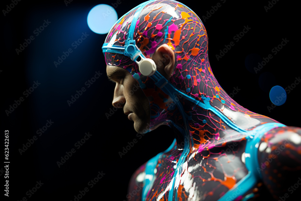 A swimmer with kinesiology tape applied on their shoulder to support