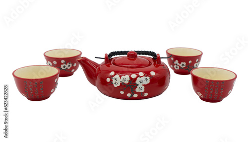 image of a Japanese teapot with cups with transparent background. PNG
